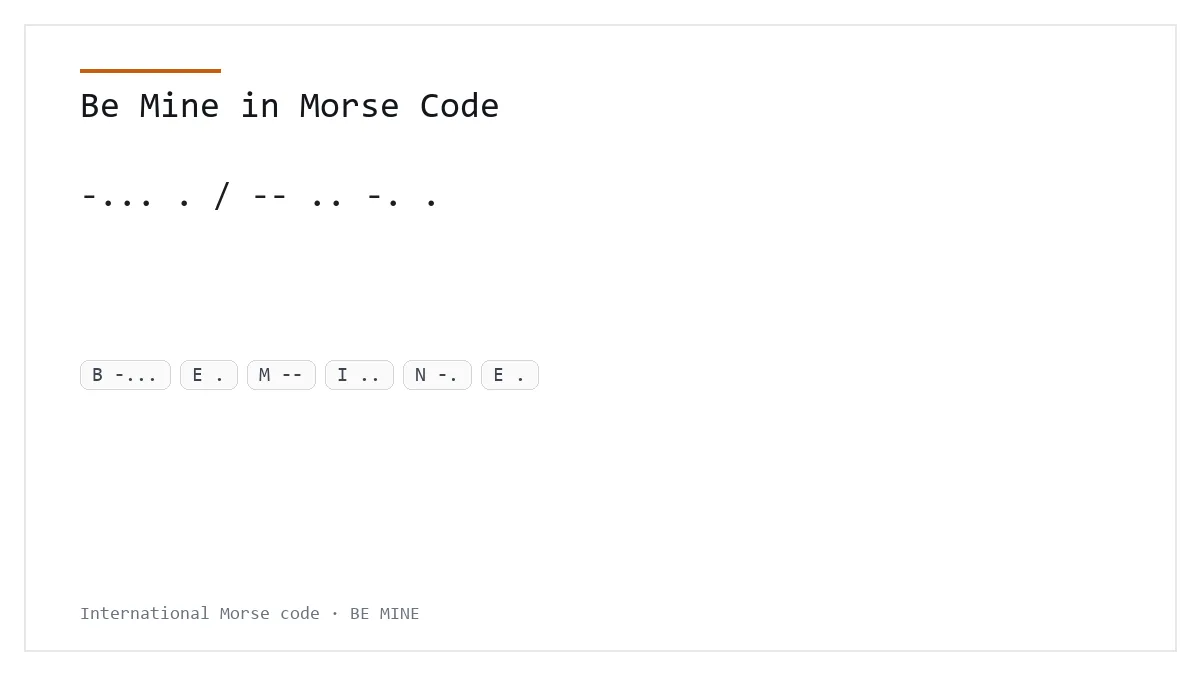 Sois à moi en code Morse — -... . / -- .. -. .