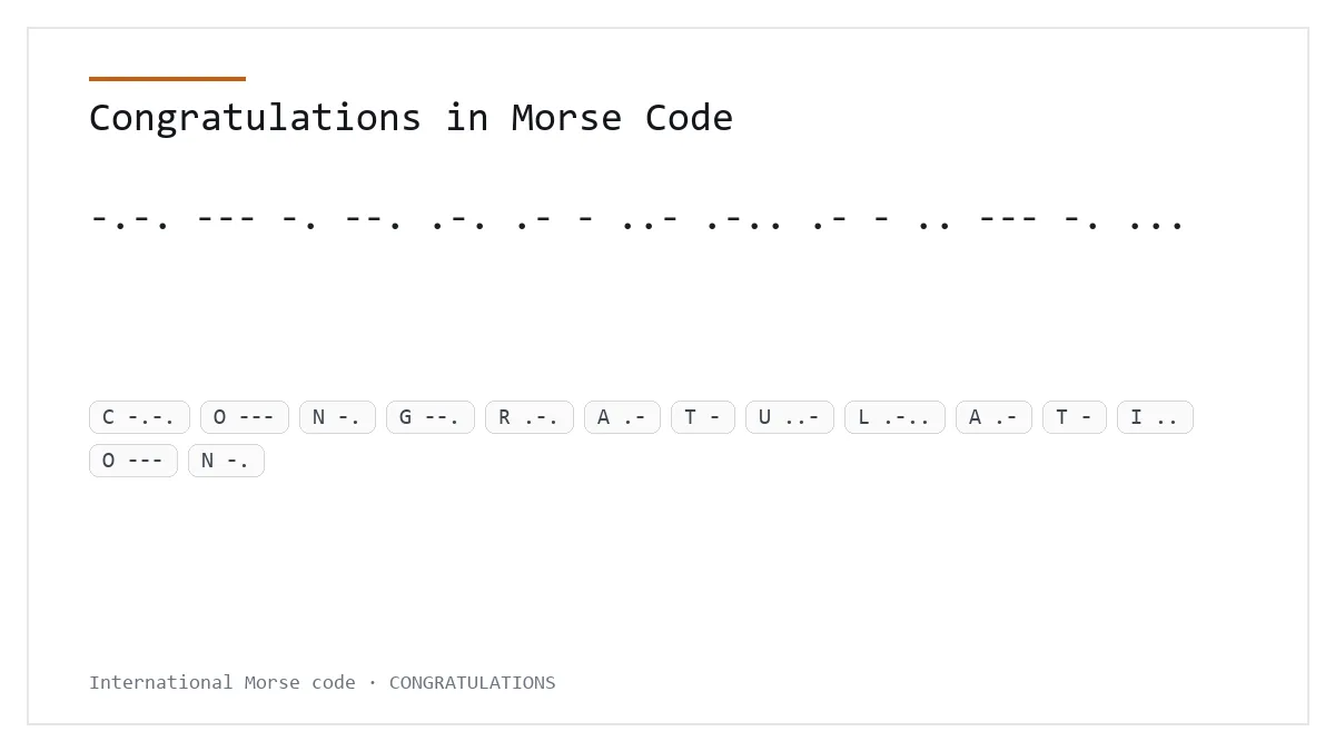 Félicitations en code Morse — -.-. --- -. --. .-. .- - ..- .-.. .- - .. --- -. ...