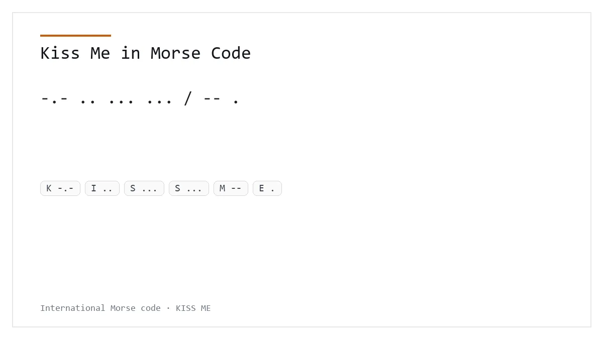 Embrasse-moi en code Morse — -.- .. ... ... / -- .